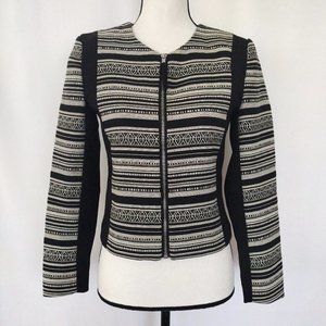 H&M Black and Ivory Southwestern Striped Textured Zip Jacket
